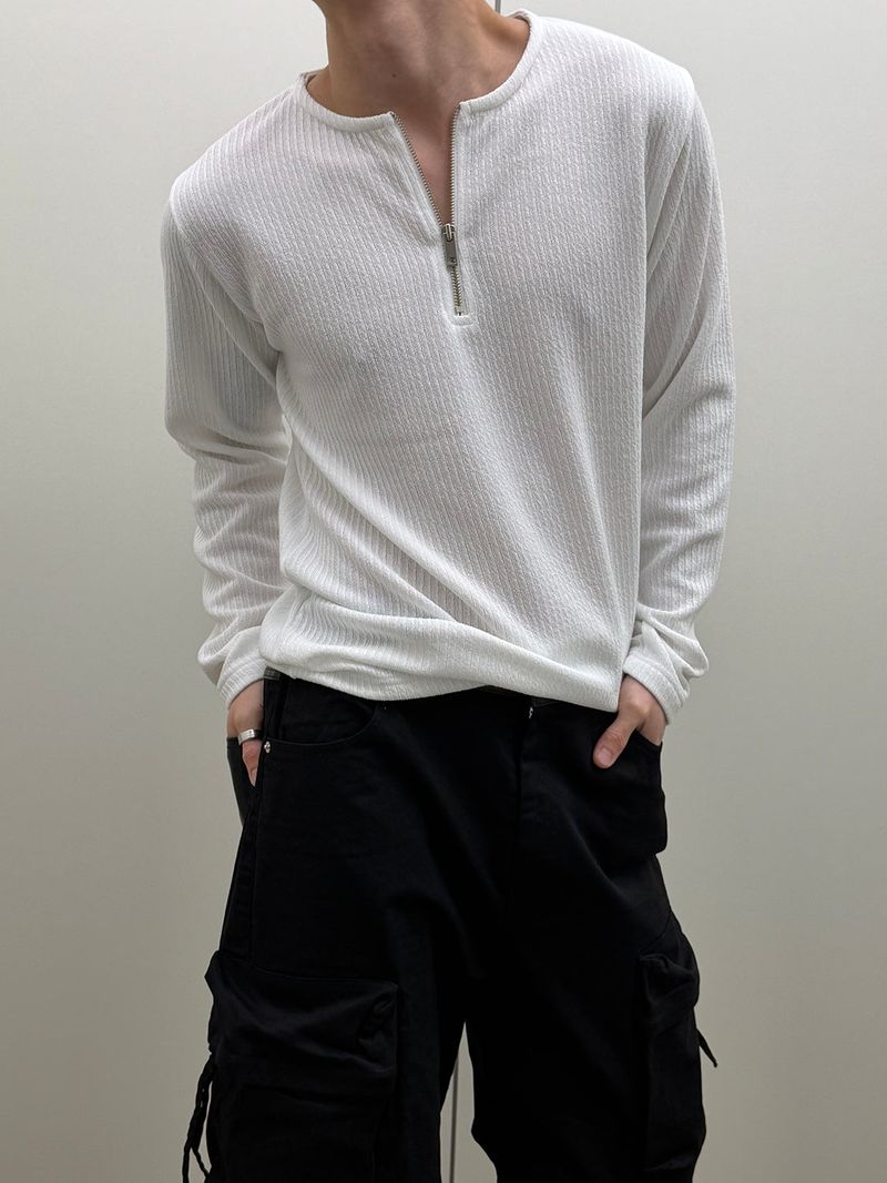 LAURANT（ロラン）の「Slim half zip up ribbed t-shirts(2color)（Tops）」