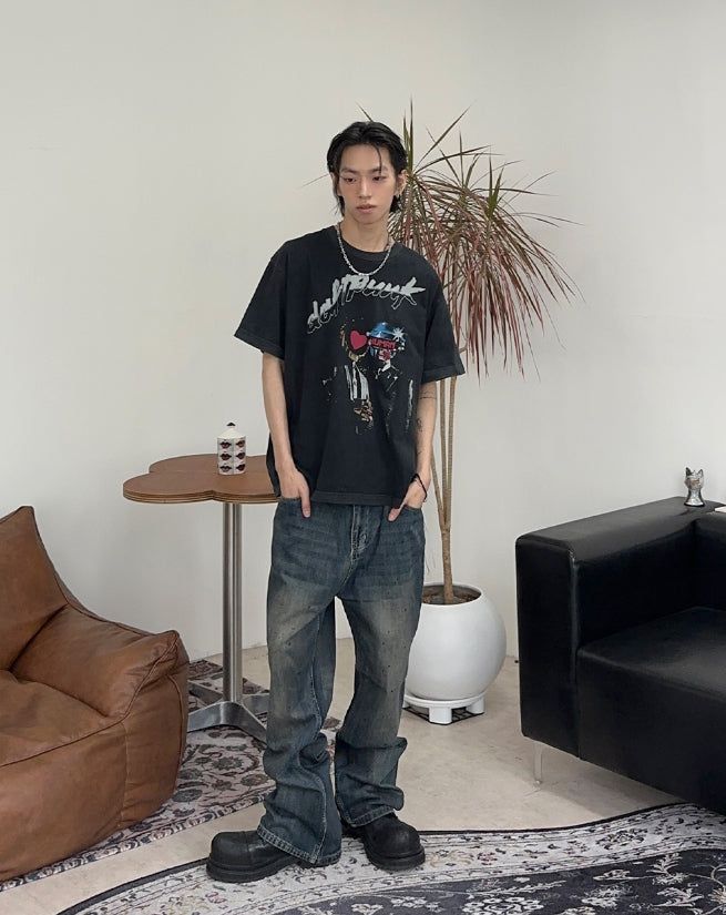Riken Oil Washing Flare Jeans