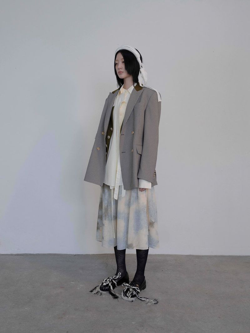 Warm Grey Check Breasted Jacket