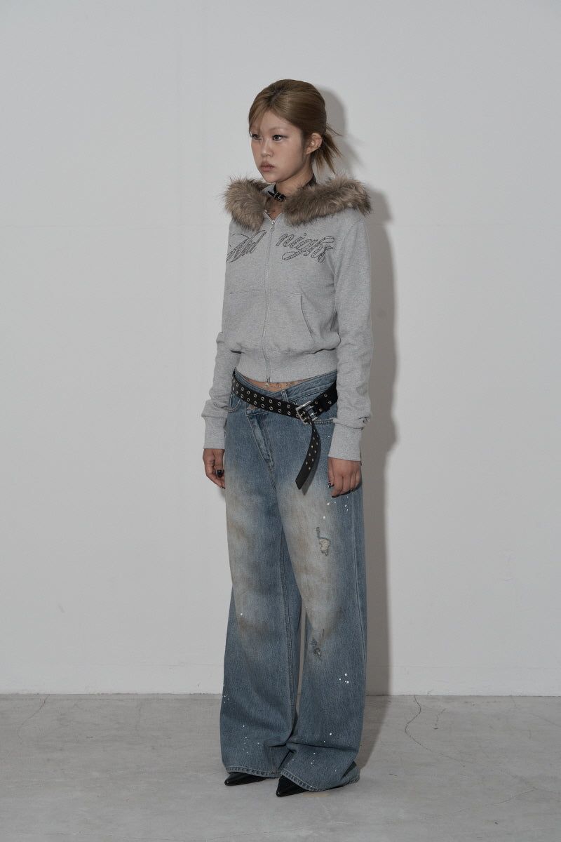 crop hair zip up (grey)