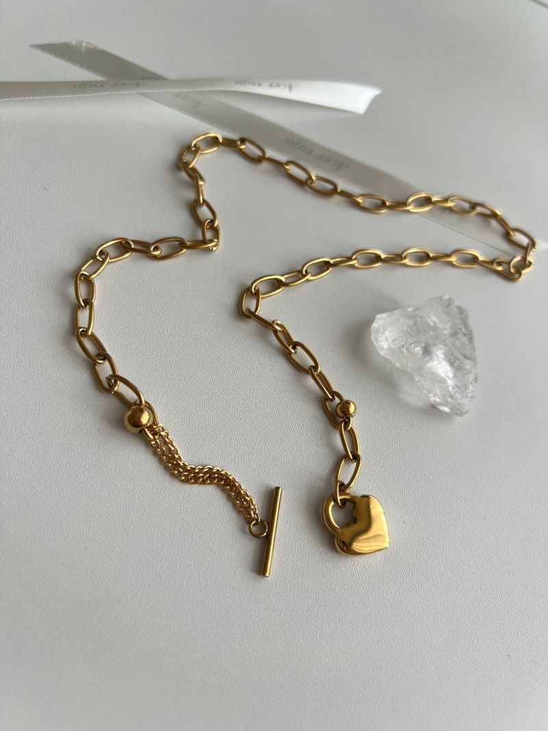 jm Heart Lock Stainless Steel Bold Chain Ball Coin Short Long Necklace