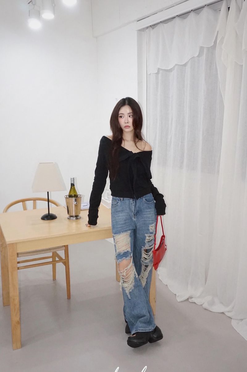 Vintage open wide denim pants