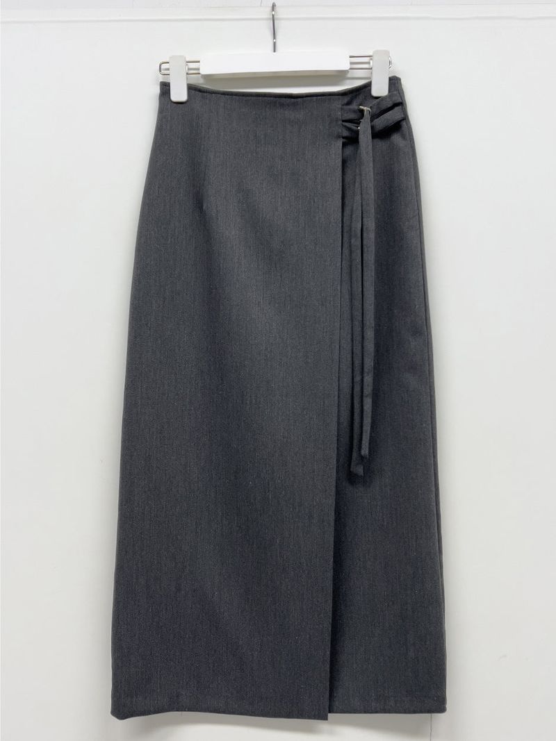 Two-buckle wrap H-line long skirt