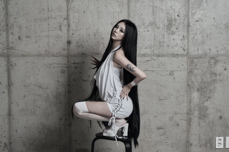 [label] cowl-neck side lace-up one-piece WHITE
