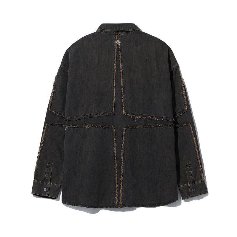 [ULKIN] Cross Raw Edge Denim Shirt_Black