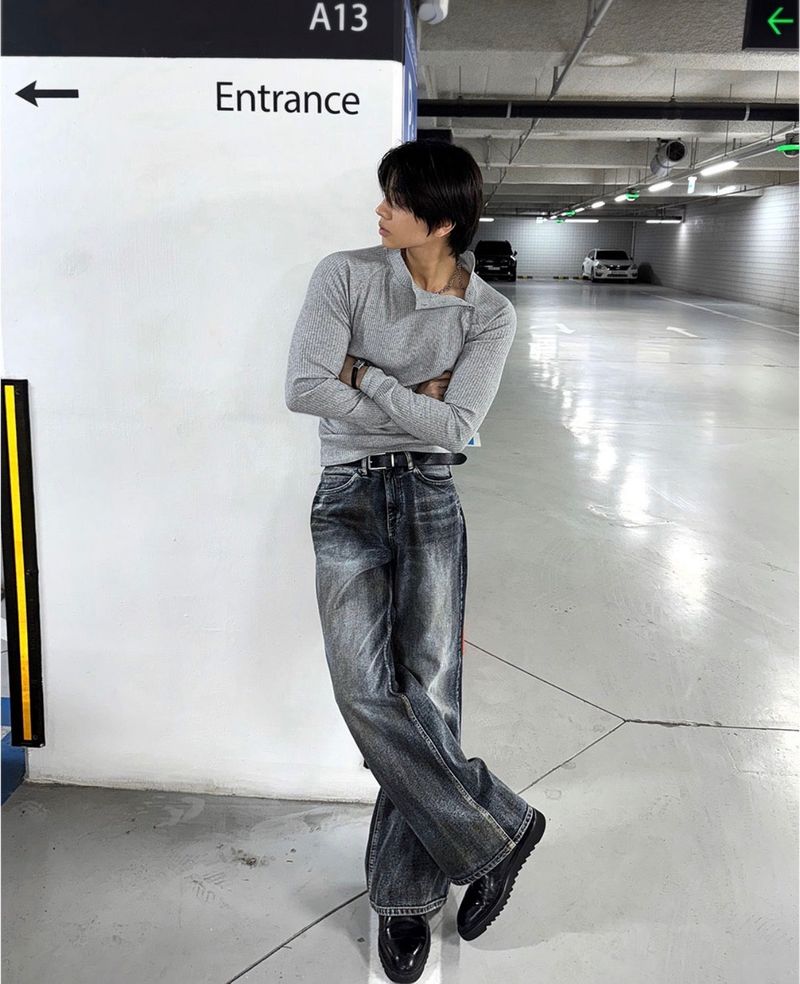 Greenwashed maxi flared jeans
