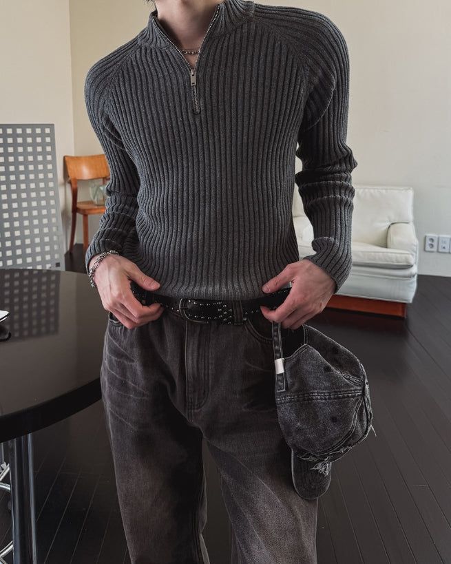 Kud Muscle Half Zip-Up ribbed Knit