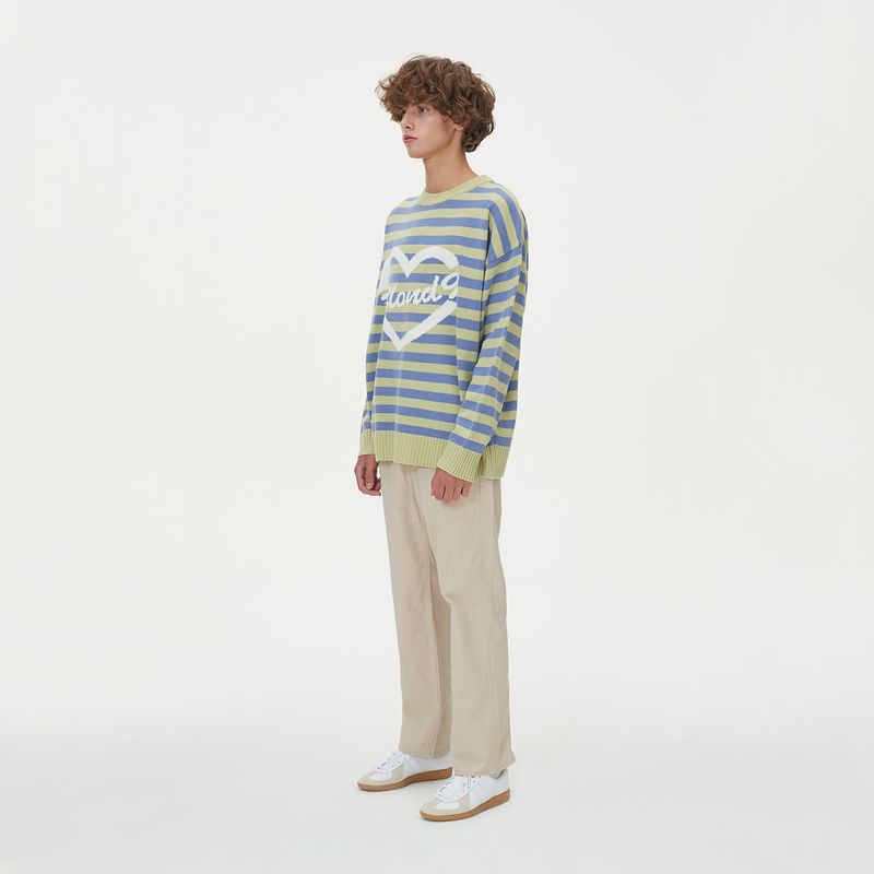 STRIPE HEART ROUND NECK KNIT_GREEN