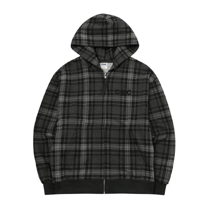CEC CHECK ZIP-UP HOODIE(CHARCOAL)