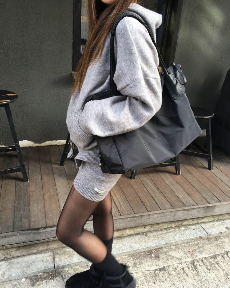 Grey knit hood jumper set