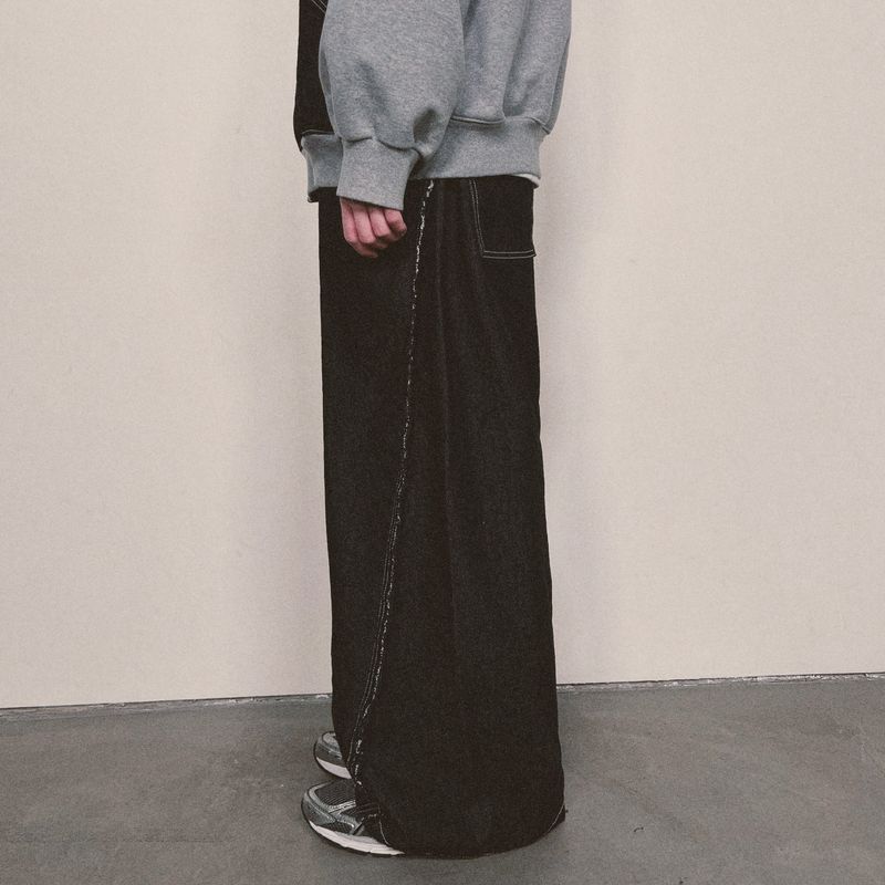 layered deconstructed denim pants_black