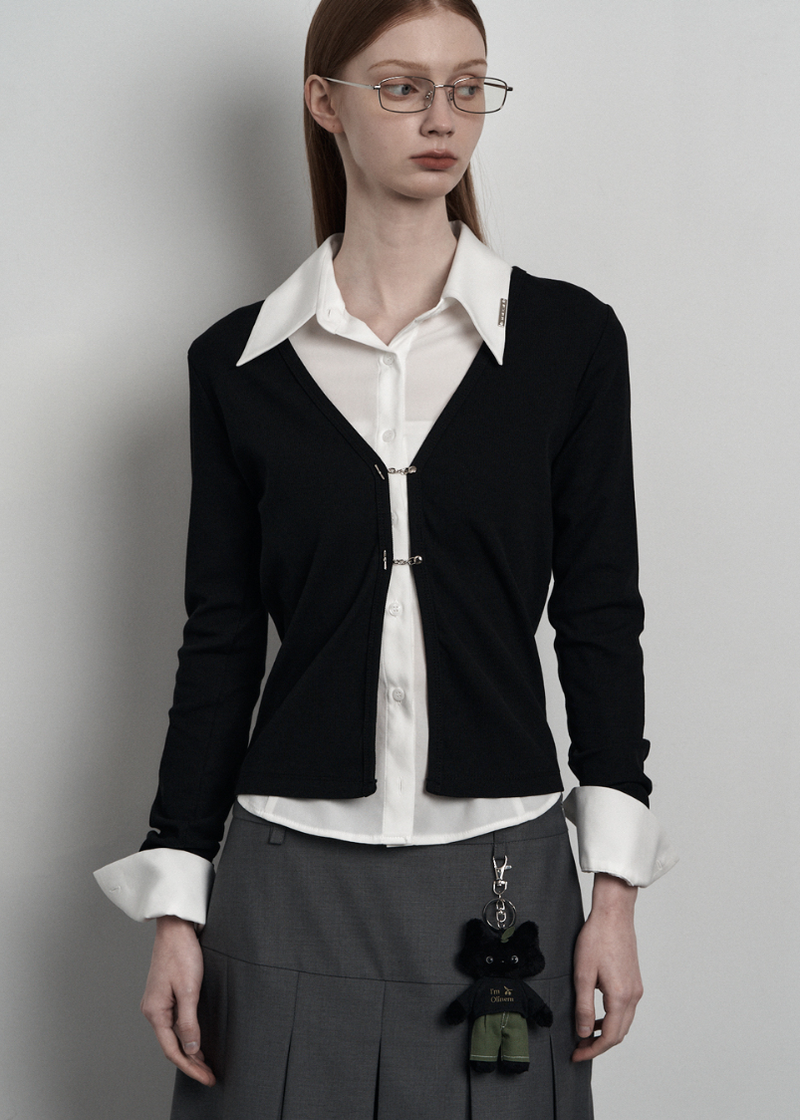[mnem] chain hook slim cardigan (black)