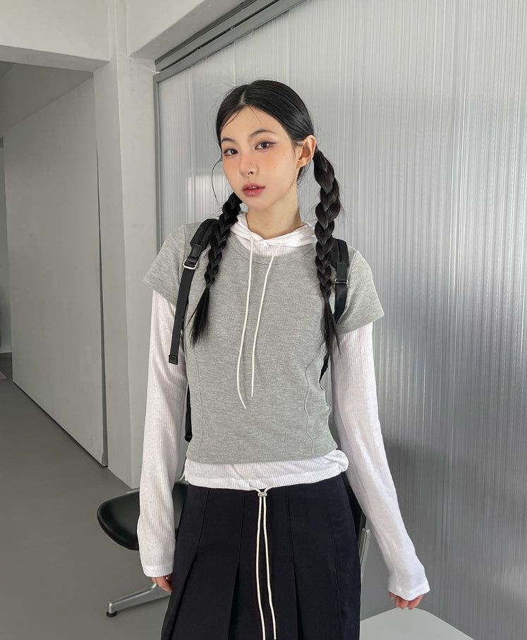 Mix Layered Waffle Hoodie Set
