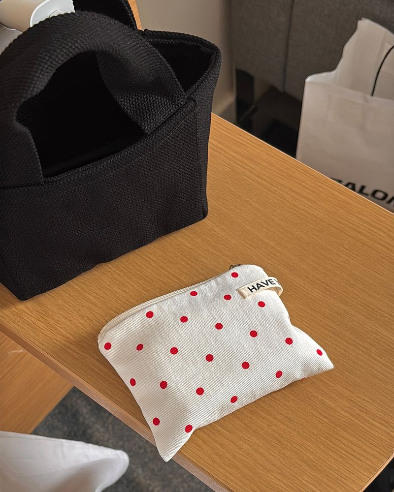 Dot flat pouch - red , S size
