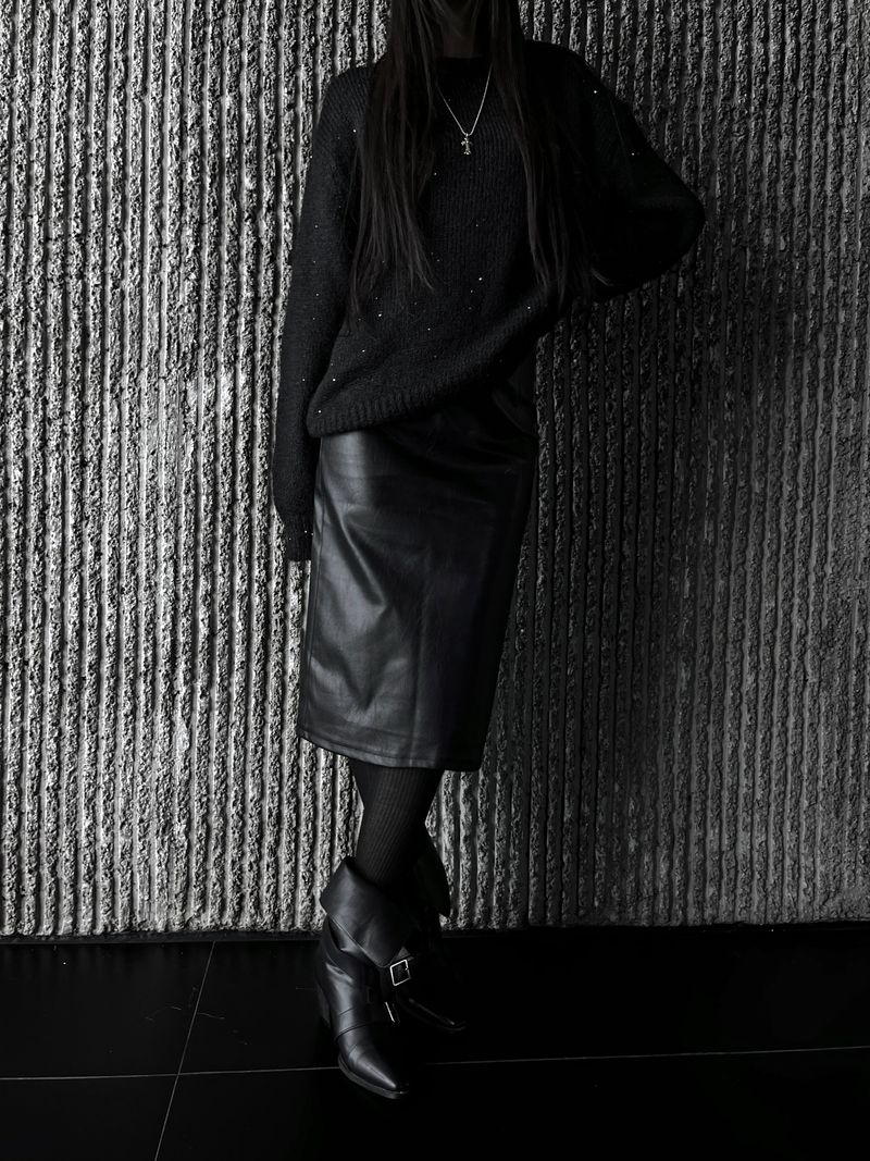 noir slit midi leather skirt
