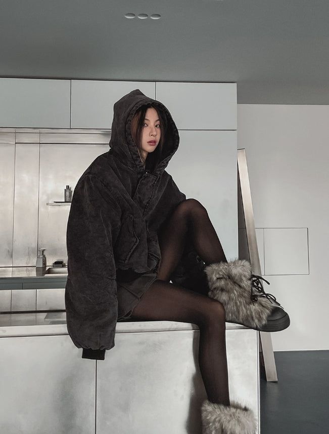 Ber denim padded hooded flight jumper