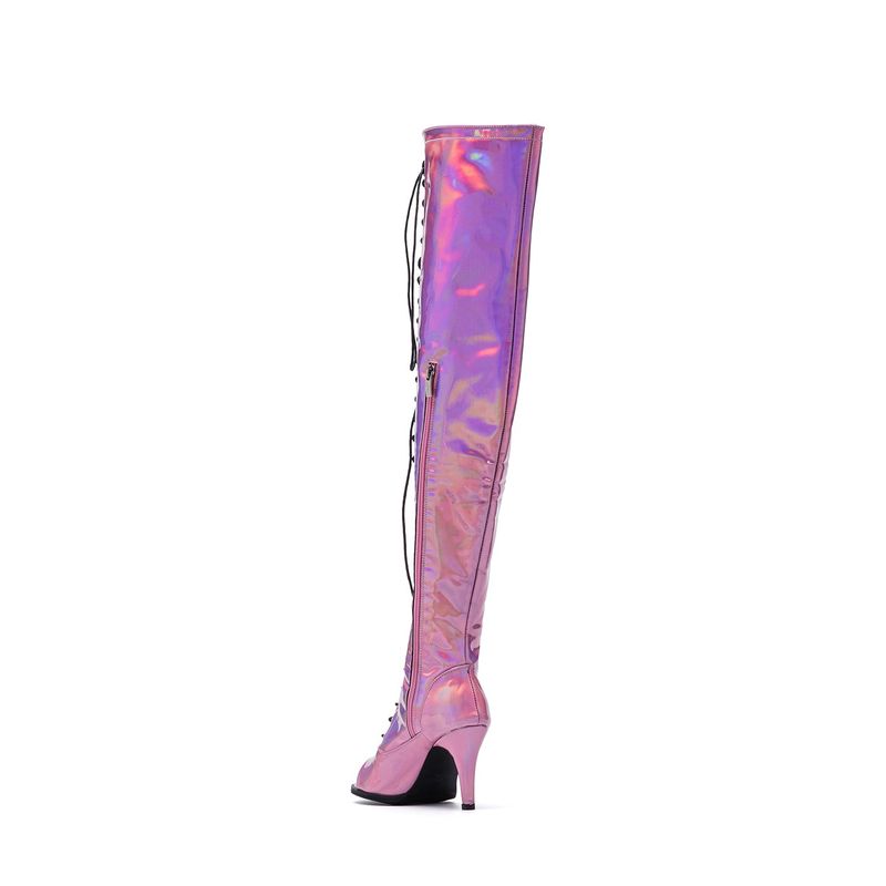 Hologram Thigh High Boots Heel(Pink)