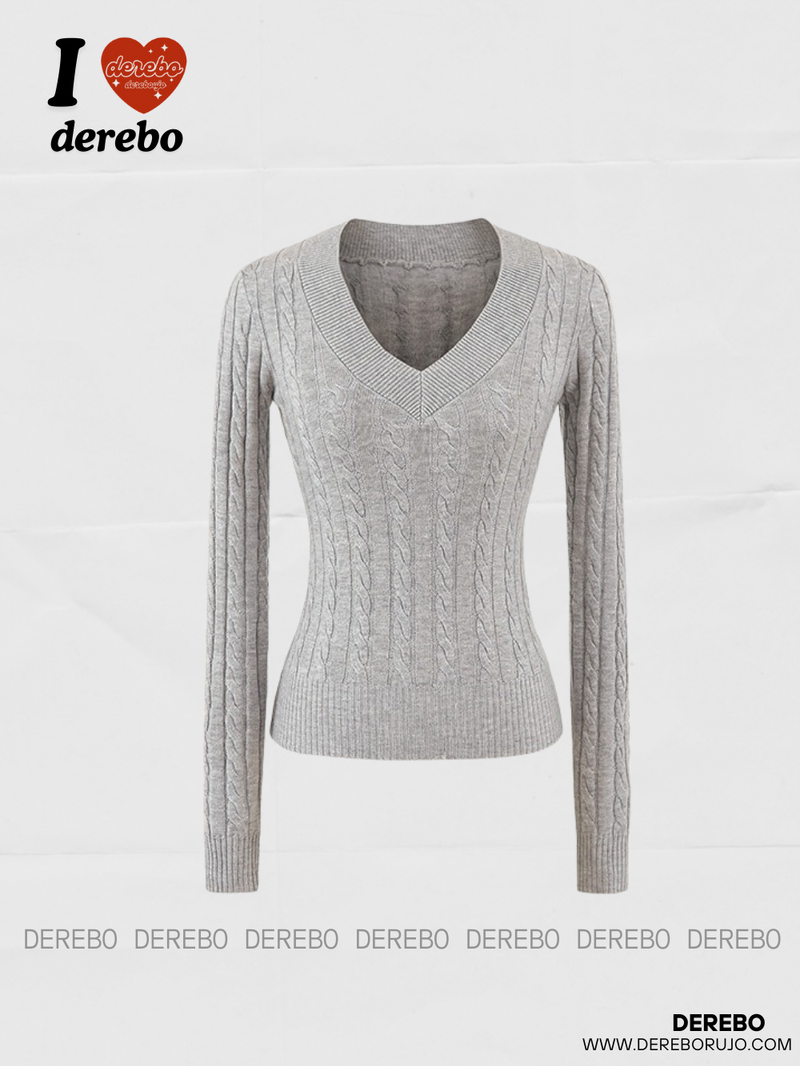 College V-neck wool twisted knitwear