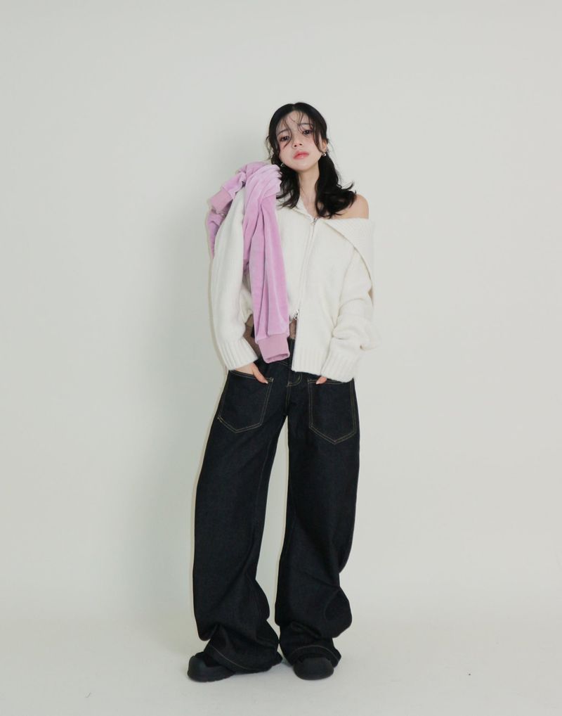 Square Sailor Collar Two-Way Knit Cardigan