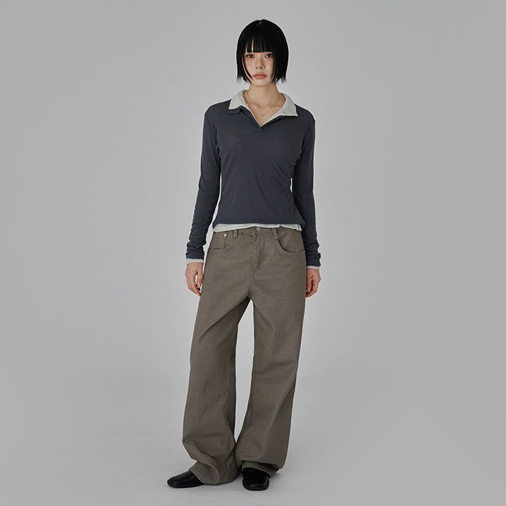 [Rotobi] Solid Collar Long-Sleeve T-Shirt - 4 Colors