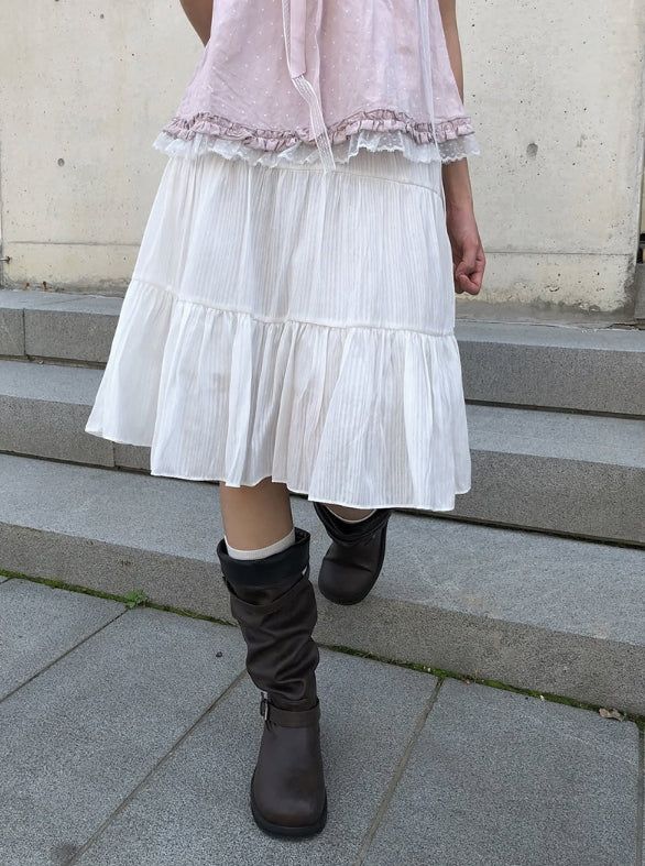 Die Tiered Chiffon Banding Midi Skirt