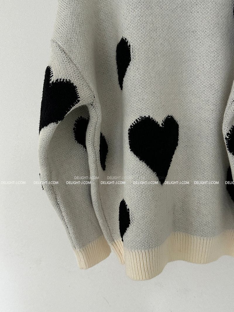 heart pattern loose fit knitwear