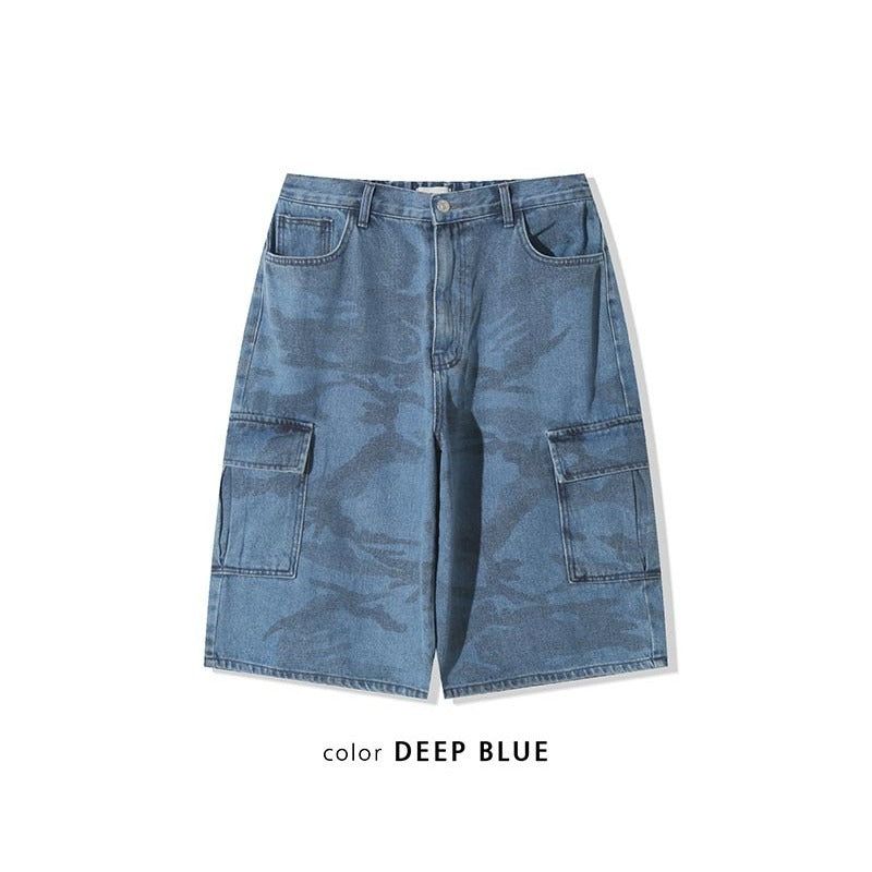 ASCLO Washed Camo Denim Half Pants (2color)