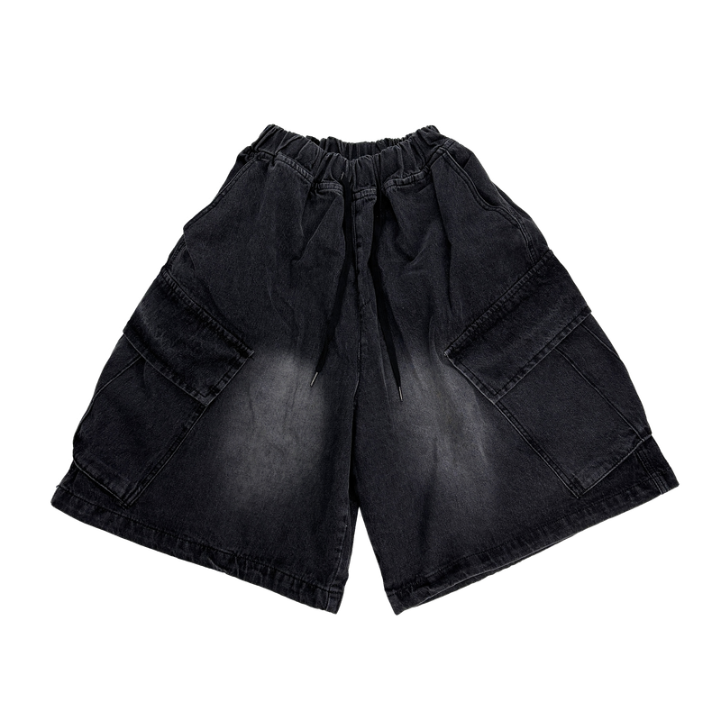 oblique cargo denim bermuda pants