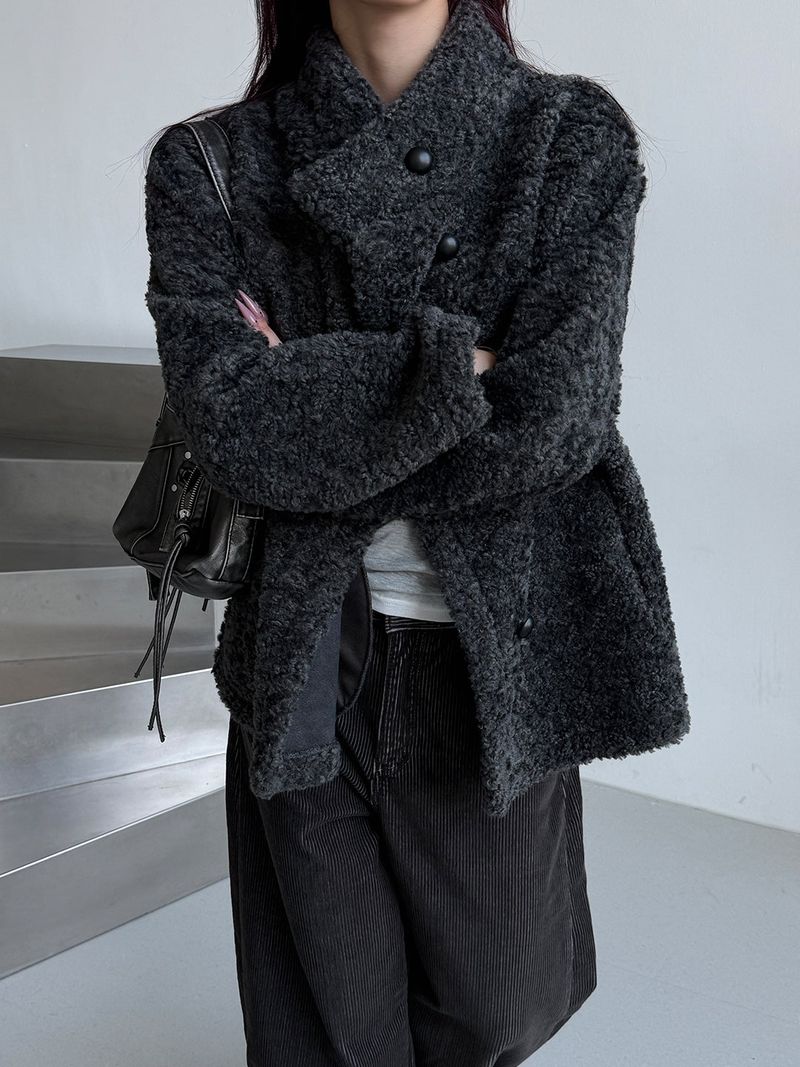 High neck boucle half coat(4color)