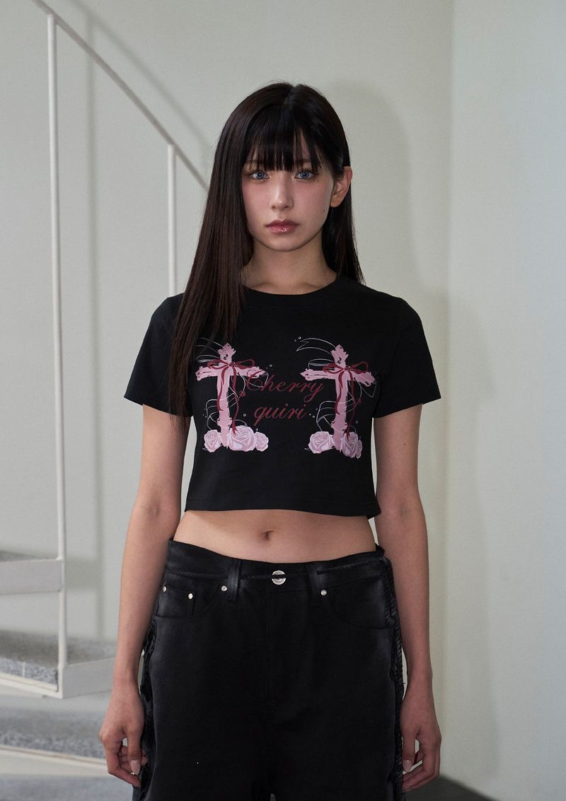cross roses tee - black