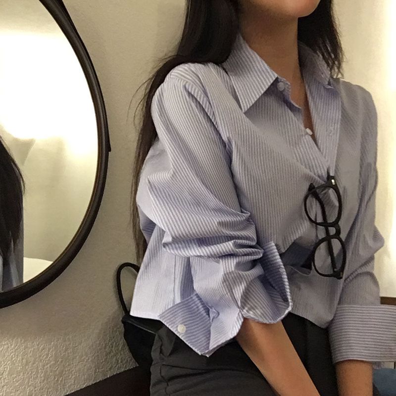 [BELLIDE MADE] Ed loose fit stripe cropped shirt