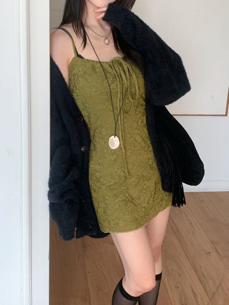 Lumi square Lace String Mini Dress