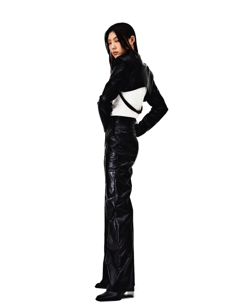 OUBLE PIN-TUCK LEATHER PANTS