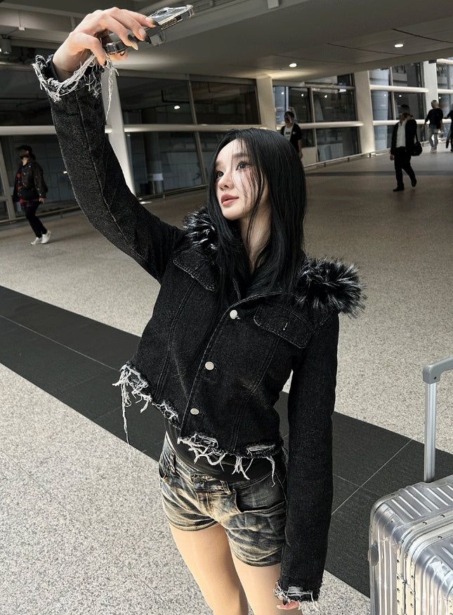 hatsukoshi（ハツコシ）の「Damage Fur Denim Jacket（Jackets/Outerwear）」