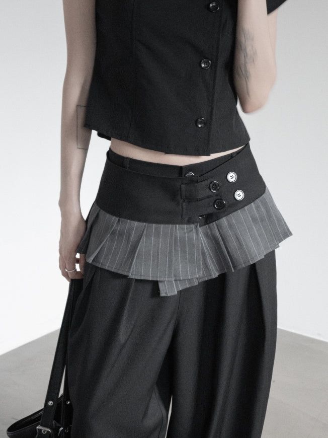 Curved Balloon Pleated Wrap Slacks