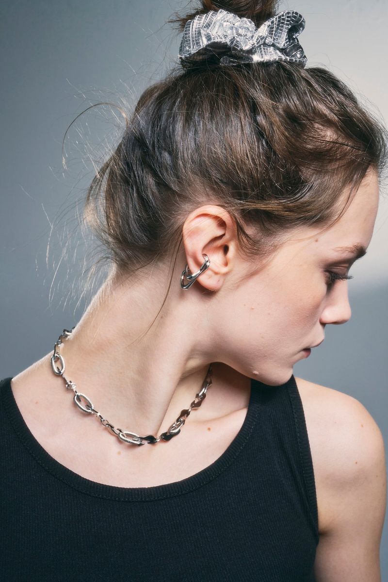 NO.330 [SILVER] GEOMETRY UNBALANCE EARRING EARCUFF SET