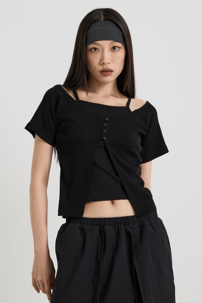 Sleeveless layered top, Black