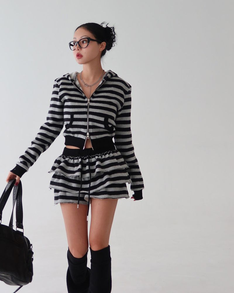 Tsuki Stripe Hooded Zip-Up Jacket