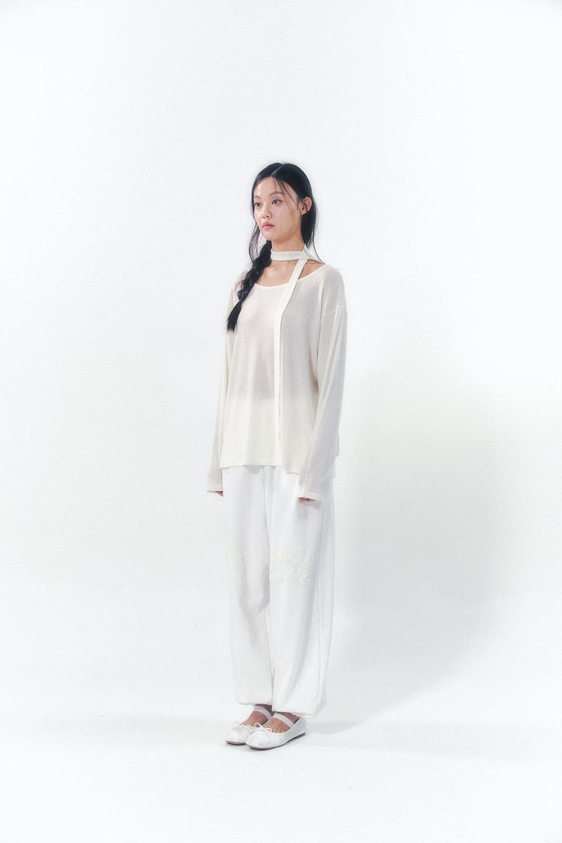 Knit Tie Long Sleeve Set Ivory