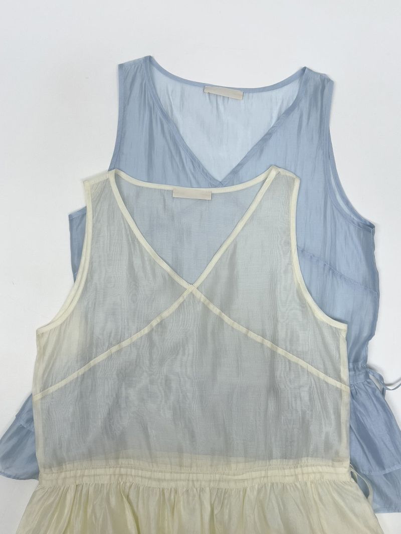 Tencel See-through Frill Sleeveless Blouse