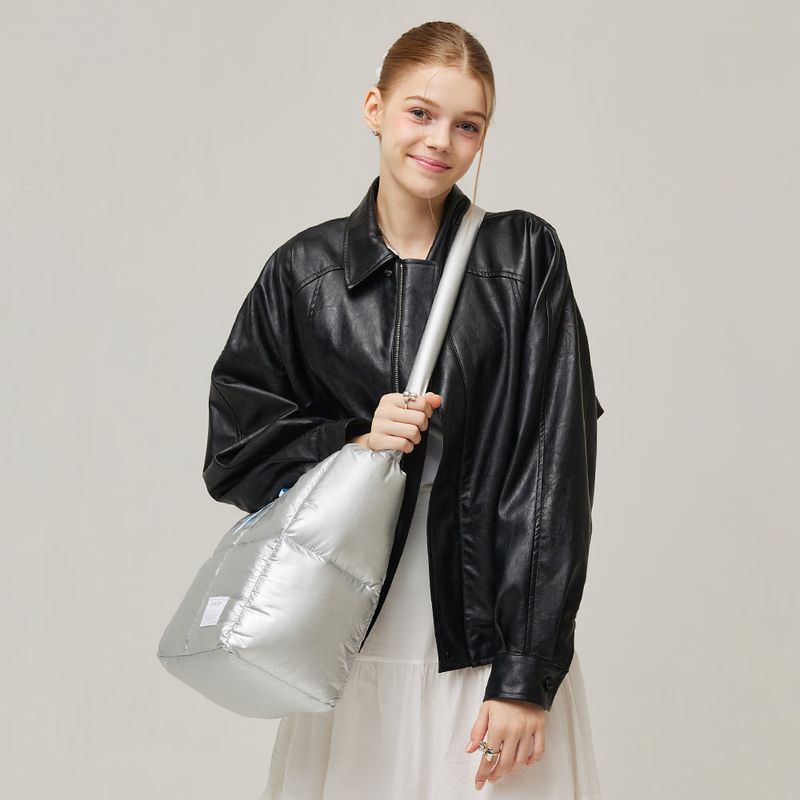 Square Quilting Tote Cross Bag _ Silver