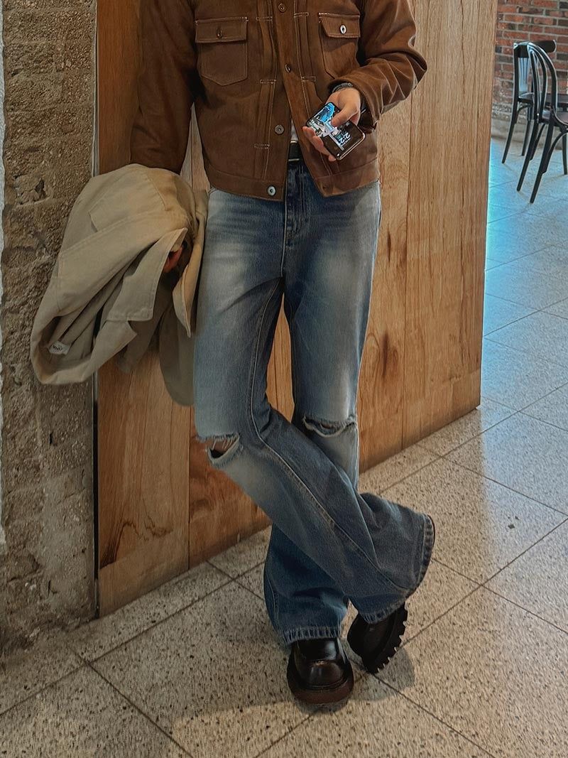 ASCLO Knee Des Bootcut Denim Pants