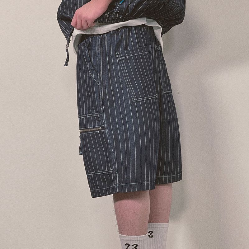 stripe denim shorts_blue