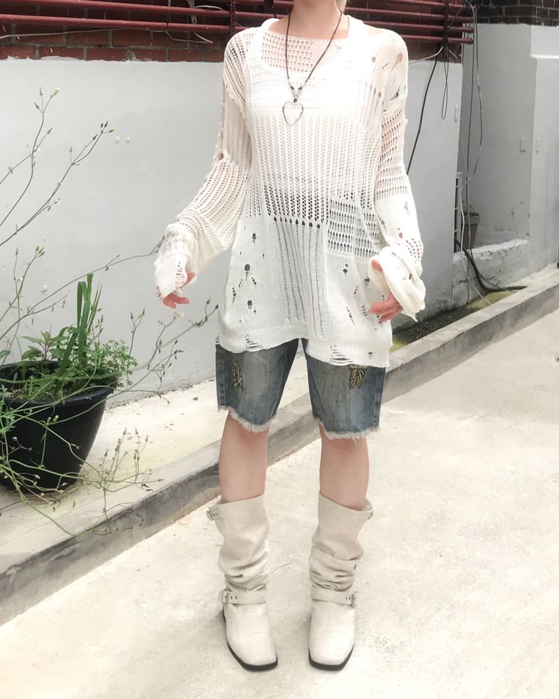 vintage punk damage long knitwear
