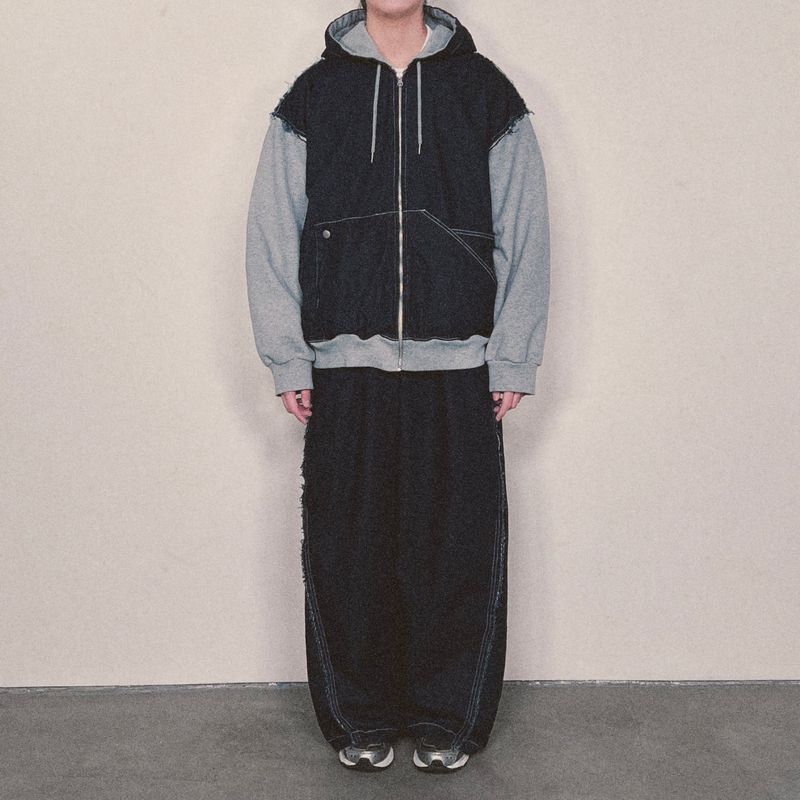 layered deconstructed denim pants_blue