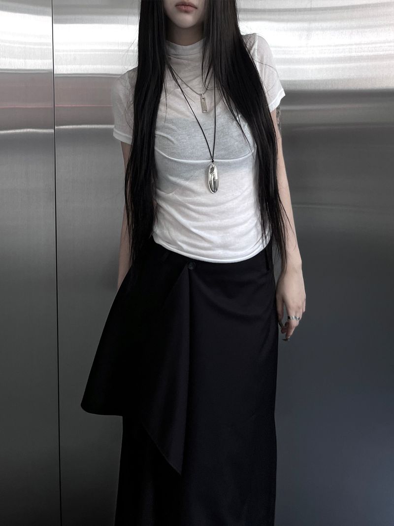 mock neck shirring short sleeve (3color)
