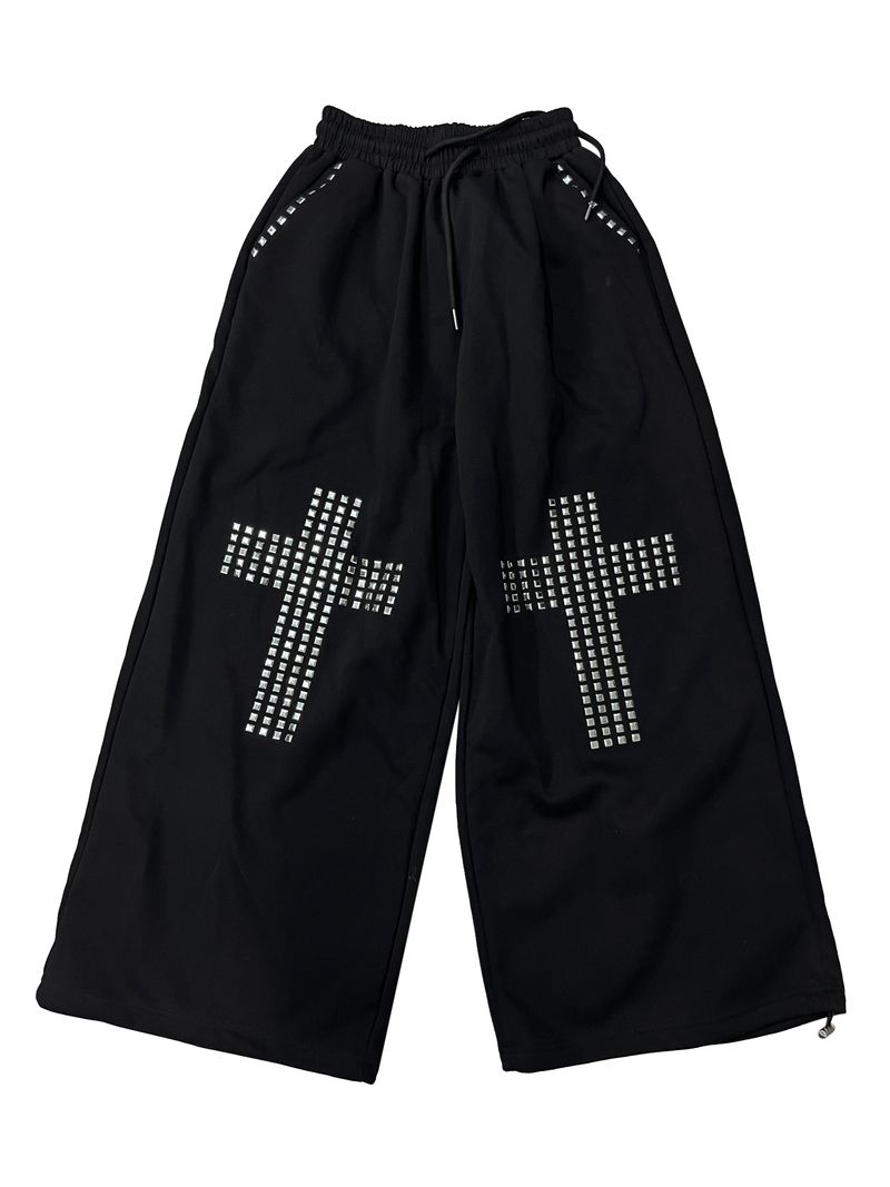 metal stud cross wide pants