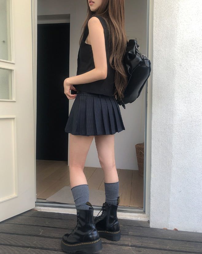 Noki Striped Pleated Mini Skirt