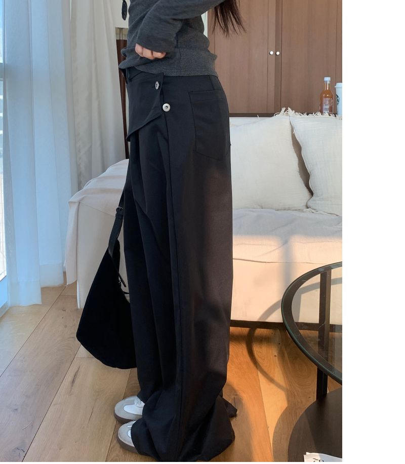 Close Pintuck Wrap Two Button High Waist Long Wide Pants