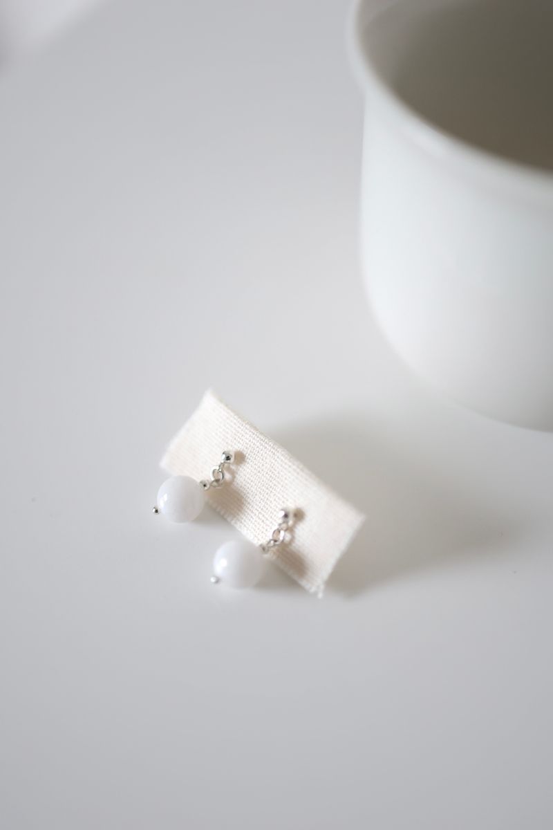 Grey White Stone Silver 925 Pierce handmade